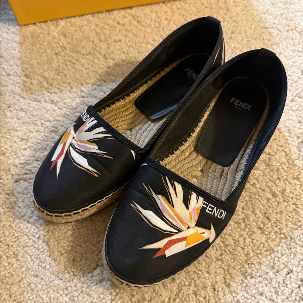 Fendi Black Espadrilles with Colorful Leaf Design